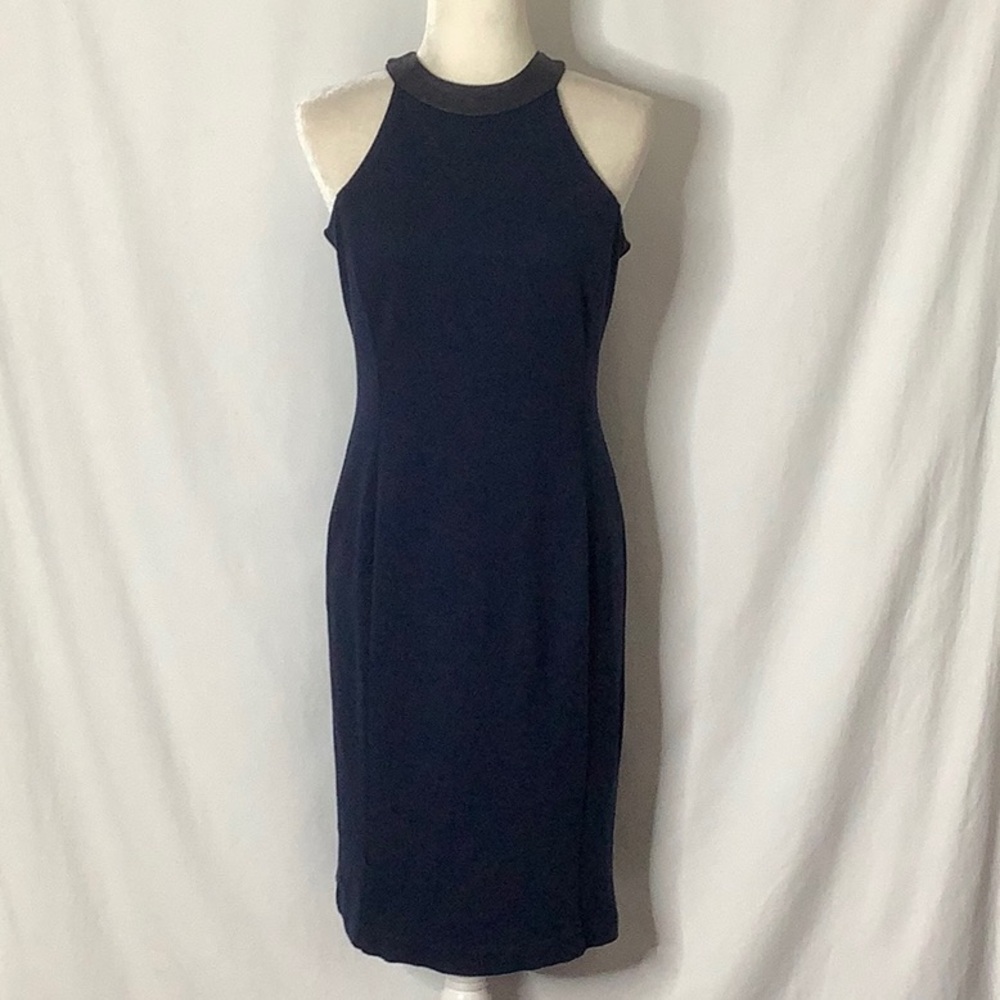 Ralph Lauren Classic Navy Dress With Leather Trim Size 4 Office Career Business